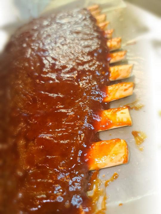 FAUX Rib Mini Bulk wooden bones inserted in vegan ribs with barbecue sauce for realistic plant-based meal presentation