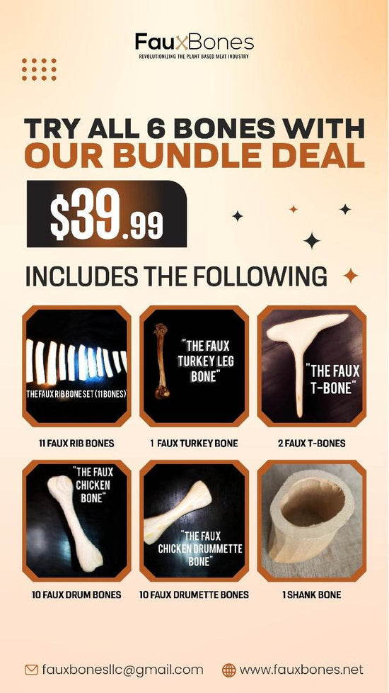 Set of six plant-based faux bones for realistic vegan meat dishes bundle deal