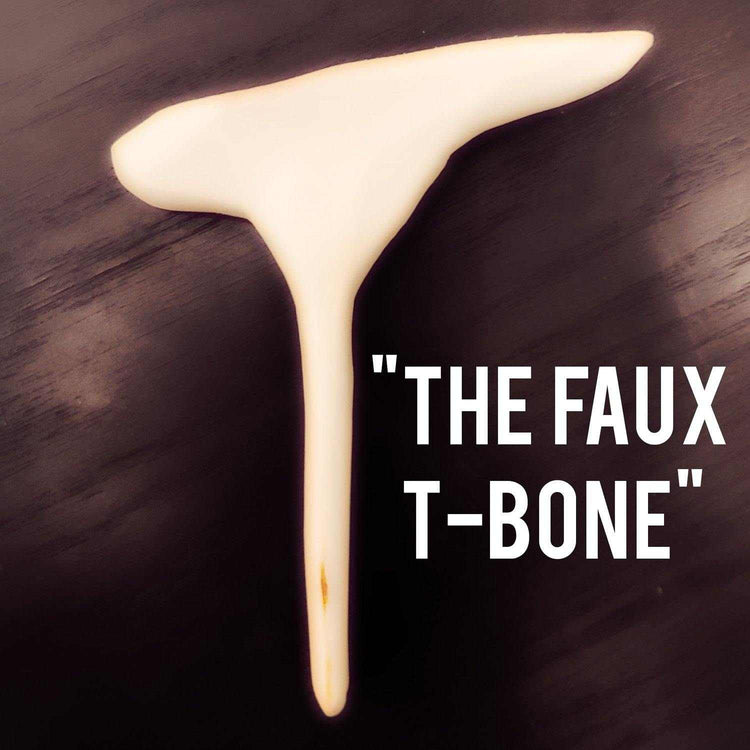 White faux T-bone made from wood for plant-based meat alternatives