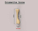 The Faux Chicken Drummette Bone side view with dimensions for vegan meat presentation